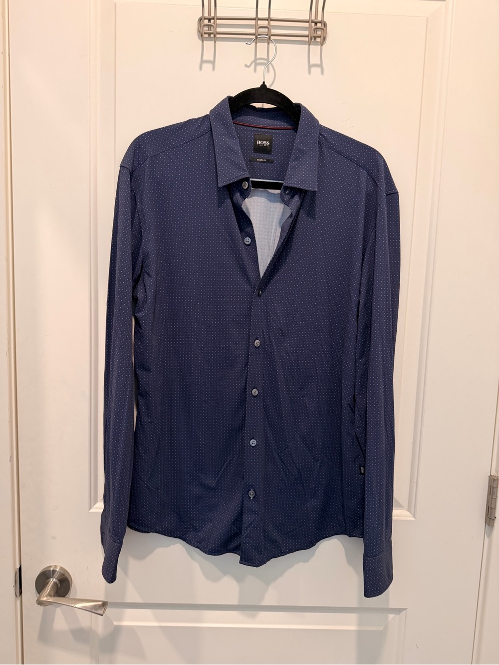 Hugo Boss Sharp Fit Blue Micro Diamond Print Long Sleeve Size L